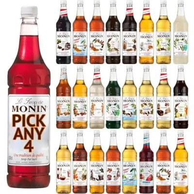 Image of Monin 1L (1000ML) Syrup for Coffee &amp; Drinks. Pick Any 4 Bottles from 23+ Flavours Inc. Salted Caramel, Hazelnut, Strawberry, Vanilla, Chocolate Cookie,Gingerbread, Honeycomb and More