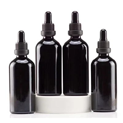 Image of YIZHAO 100ml Empty Black Ultraviolet Glass Dropper Bottles with [Glass Pipette Dropper],for Essential oil,Aromatherapy,Perfume,Massage,Makeup,Travel 4Pcs