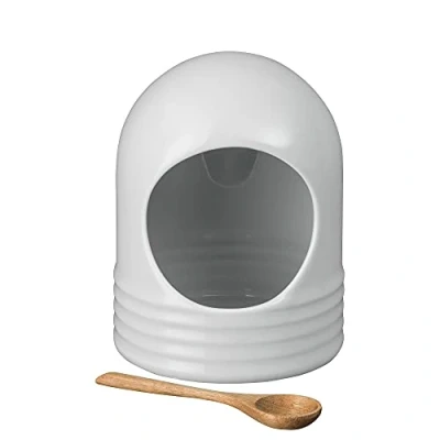 Image of Denby James Martin Cook Salt Pig,White,grey,660g,Length: 12cm,Width: 12cm,Depth: 16cm