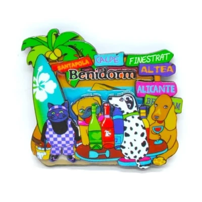 Image of Joints and Cats Altea Benidorm Santa Pola Calpe Finestrat Fridge Magnet. Spanish Flamingo. Flag of Spain. Sevillian Fan