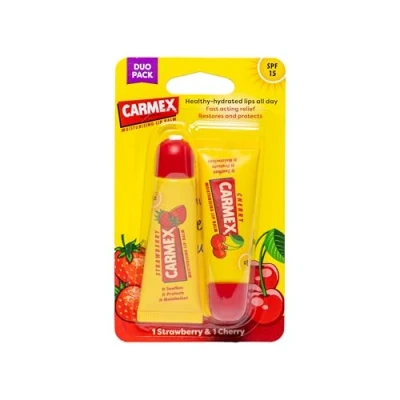 Image of Carmex Strawberry &amp; Cherry SPF15 Lip Balm Tube Duo