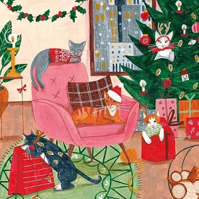 Image of Museums &amp; Galleries Charity Christmas Cards Cats Eco Friendly and Recyclable Pack of 5