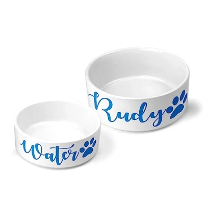 Image of Personalised Pet Bowls Dog Bowl Cat Rabbit Animal Food Water Treat Mrs Hinch (Small (500ml), Blue)
