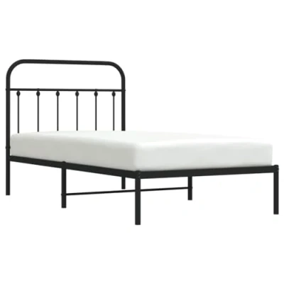 Image of vidaXL Single Steel Bed Frame with Supportive Headboard and Extra Storage Space, Black, For Bedroom