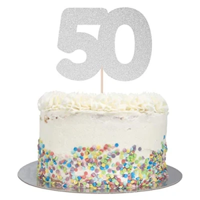 Image of Large Number 50 Glitter Cake Topper (Silver Glitter)