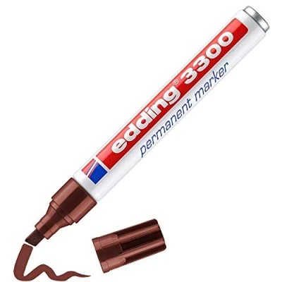 Image of edding 3300 permanent marker brown 1 pen chisel nib 5 mm quick drying markers waterproof, smudge proof for cardboard, plastic, wood, metal, fabric pens