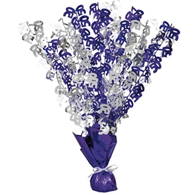Image of Unique Party 21397 Glitz Purple and Silver 50th Birthday Balloon Weight Centrepiece