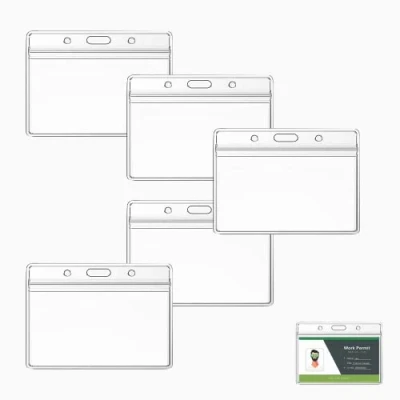 Image of 5 Pcs Plastic Card Holder, ID Badge Card, Transparent Clear Horizontal Waterproof Name Tag for Student Cards, Business Exhibition, Bus Cards