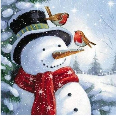 Image of Charity Christmas Cards (MED CHMT0011) Snowman and Robins Pack of 6 in Aid Multiple Charities