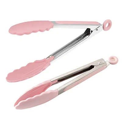Image of Y H Cooking Tong Silicone Kitchen Tongs Food Stainless Steel Supplies for Barbecue Pink 27cm