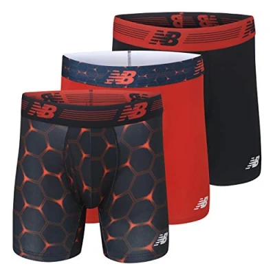 Image of New Balance Men&#039;s 6&quot; Boxer Brief Fly Front with Pouch, 3 Pack, Team Red/Black/Team Red Viper, Small