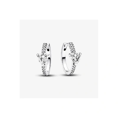 Image of Pandora Timeless Heart sterling silver hoop earrings with clear cubic zirconia