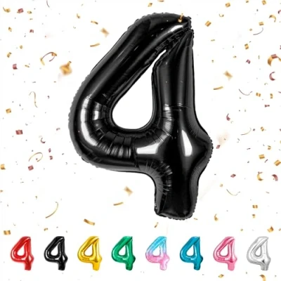 Image of Number Balloons 4,Black 4 Balloon 40 Inch Giant Helium Foil for Boys Girls Party Decor Birthday Anniversary Graduation Decorations Supplies