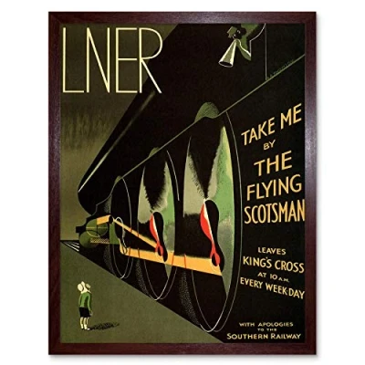 Image of Wee Blue Coo Travel Lner Railway Flying Scotsman UK Locomotive Vintage Advert Art Print Framed Poster Wall Decor 12X16 Inch