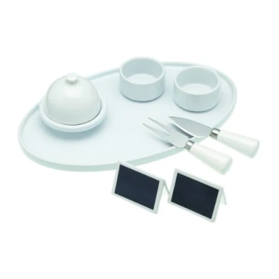 Image of KitchenCraft Ceramic Cheese and Chutney Serving Set, White, 31 centimeters