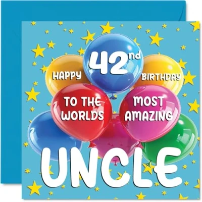 Image of 42nd Uncle Birthday Card World&#039;s Most Amazing Happy for from Niece Nephew, 145mm x Age 42 Forty Two Greeting Cards