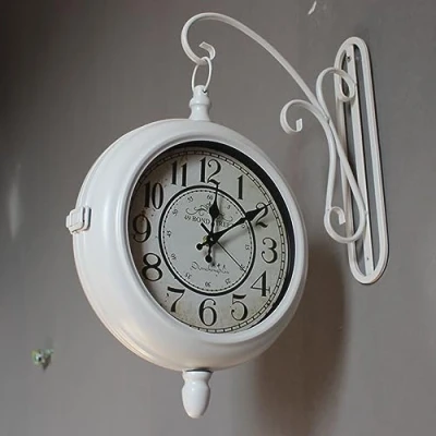Image of Miuxe Retro Double Sided Wall Clock, Outdoor Garden Decorative Clocks, Industrial Clock with Antique Iron Casing Design Waterproof for Indoor/Outdoor Home Patio, Cafe