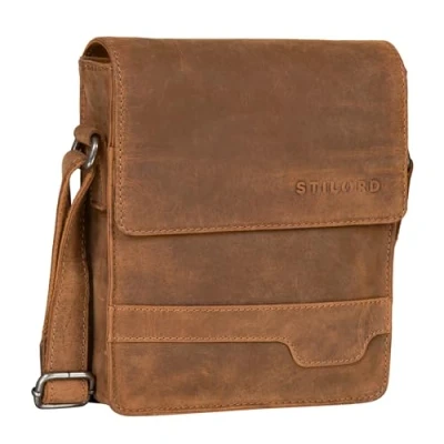 Image of STILORD &#039;Sven&#039; Mens Bags Shoulder Leather Small Brown Messenger for Men Vintage Cross Body Bag 8 inch Tablets DIN A5 Satchel Genuine Leather, Colour:tan Dark