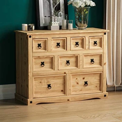 Image of Vida Designs Corona Merchant Chest Of Drawers, 9 Drawer, Solid Pine Wood