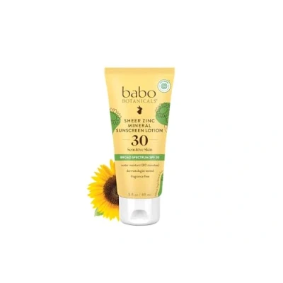 Image of Babo Botanicals SPF 30 Clear Zinc Lotion Fragrance Free, 3 Ounces, Best Natural Mineral Sunscreen, Non Nano, Sensitive