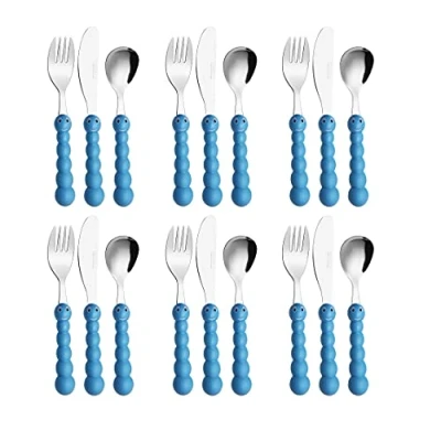 Image of Exzact Children&#039;s Cutlery Stainless Steel 18pcs Set/Kids Cutlery/Toddler Utensils/Flatware 6 x Forks, Safe Dinner Knives, Spoons (Caterpillar 18)