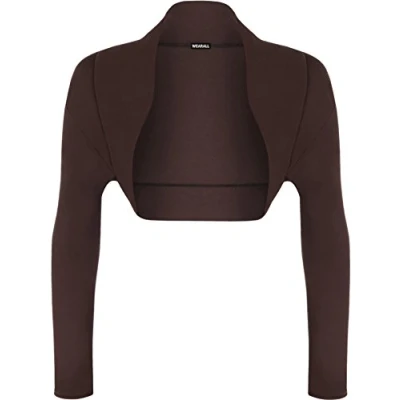 Image of WearAll Ladies Long Sleeve Shrug Womens Bolero Cardigan Top Dark Brown 20 22