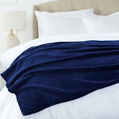 Image of Amazon Basics Throw Blanket, Not Heated, Made of Soft Velvet Plush, Navy Blue, 168 x 229 cm