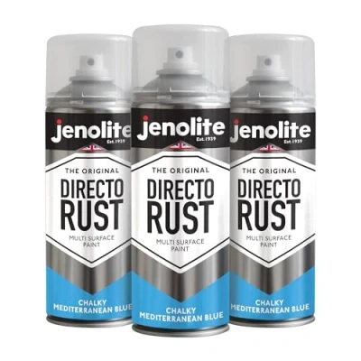 Image of JENOLITE Directorust Chalky Spray Paint MEDITERRANEAN BLUE 3x400ml Multi Surface Finish Ideal For Furniture, Ornaments, Picture Frames Interior &amp; Exterior Use