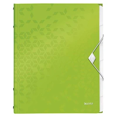 Image of Leitz 46330054 A4 Divider Book, Holds Up to 200 Sheets, Integrated Index with 6 Compartments, Elastic Closure, WOW Range, Green