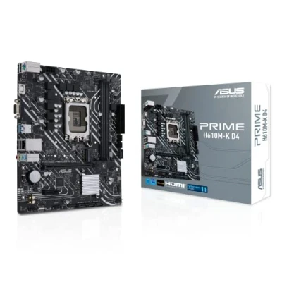Image of ASUS Prime H610M K D4 Intel H610 (LGA 1700) mic ATX motherboard with DDR4, PCIe 4.0, M.2 slot, Realtek 1 Gb Ethernet, HDMI, D Sub,USB 3.2 Gen ports, SATA 6 Gbps, COM header, RGB header