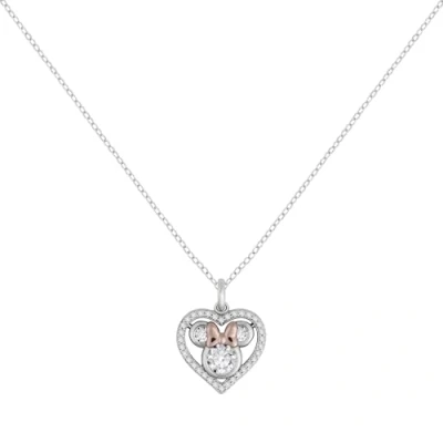 Image of Disney Womens Sterling Silver Stone Set Minnie Mouse Heart Pendant Necklace