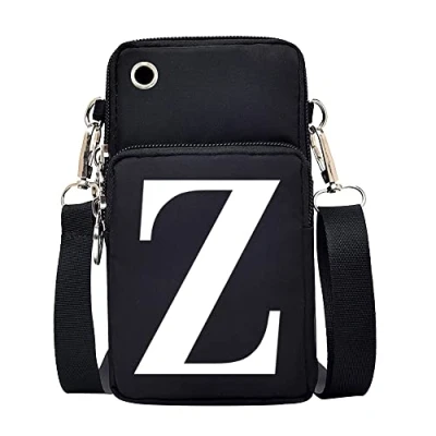Image of FINDING CASE initial letter Printed Women Girls men Zipper Waterproof Nylon 3 Layers Crossbody Bags Wallet Cellphone Purse Shoulder Bag Wristlet Handbags Adjustable Strap (White Z)