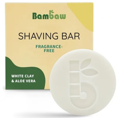 Image of Bambaw Shaving Soap Bar 80g Organic White Clay &amp; Aloe Vera Sensitive Skin Eco Vegan Fragrance Free