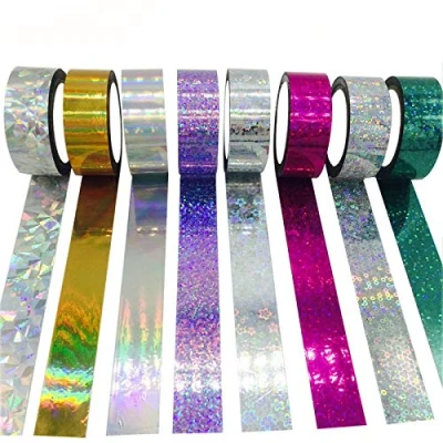 Image of Vogueing Tool 5 Rolls Decorative Tape Holographic Glitter Adhesive Tape, 1.9CM x 10M DIY Sticky Masking Silver Flower