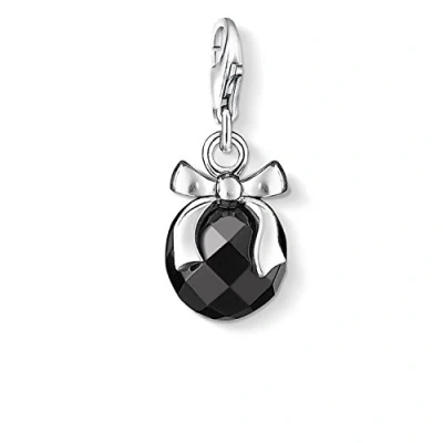 Image of Thomas Sabo Women Charm Pendant Bow Black Stone Club 925 Sterling Silver 0868 023 11
