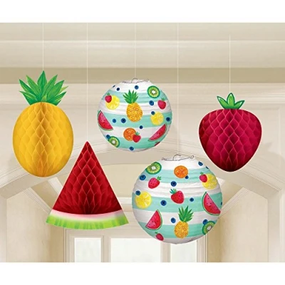 Image of (PKT) Hawaiian Hanging Honeycomb Fruit Decorations (5 pk)