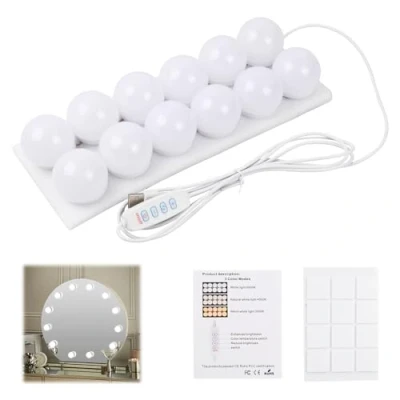 Image of Pagezol Vanity Mirror Lights Kits, 12 Bulbs Hollywood Style LED Makeup with USB Cable, 3 Colour Changing &amp; 9 Level Brightness, Make up Light for Dressing Table Room, Bathroom