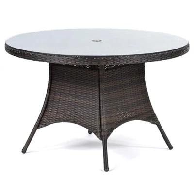 Image of BrackenStyle Ascot Round Rattan Outdoor Table with Glass Top 1.1 Metre Diameter 110cm Circular