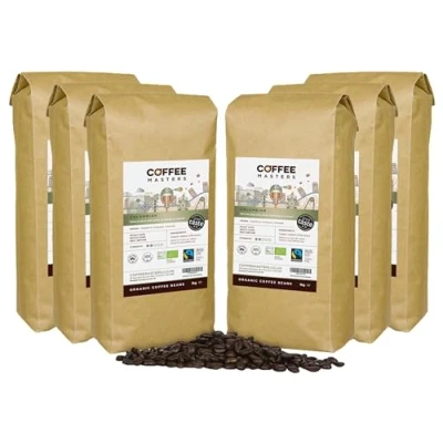 Image of Coffee Masters Colombian Organic Beans 6x1kg Fairtrade Single Origin 100% Arabica Light Roasted Whole Ideal for Espresso Machines Great Taste Award Winner
