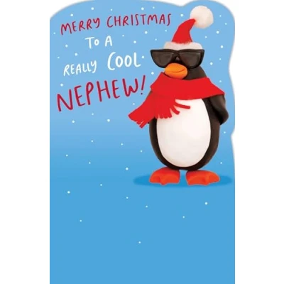 Image of Crackers Really Cool Nephew Funny Penguin Christmas Greeting Card 691986