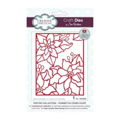 Image of Creative Expressions Sue Wilson Festive Poinsettia Cover Plate Craft Die, Metal, Brown, 5 x 3.9 inch