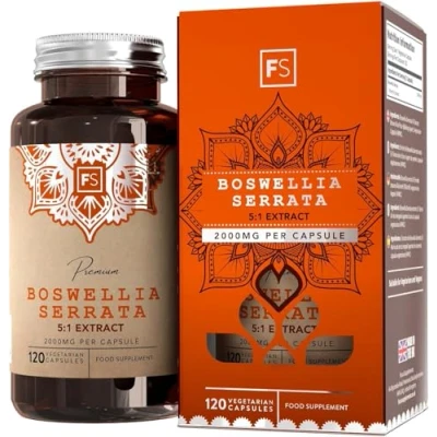 Image of FS Boswellia Serrata Capsules 120 High Strength 2000mg (5:1 Extract) per Serving Non GMO, Gluten &amp; Allergen Free Manufactured in The UK