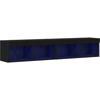 Image of vidaXL TV Wall Cabinets with LED Lights 2 pcs Black Oak 80x30x30 cm