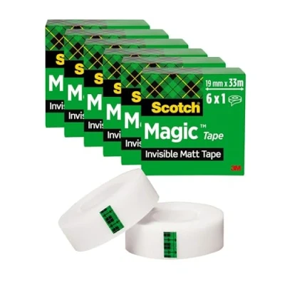 Image of Scotch Magic Tape, 6 Rolls , 19 mm x 33 m General Purpose Sticky Tape for Document Repair, Labelling &amp; Sealing