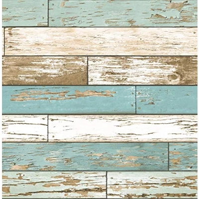 Image of BHF FD22318 Reclaimed Scrap Wood Teal Wallpaper, Turquoise