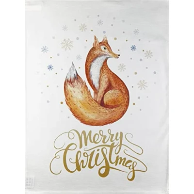Image of Half a Donkey The Winter Fox Large Cotton Tea Towel