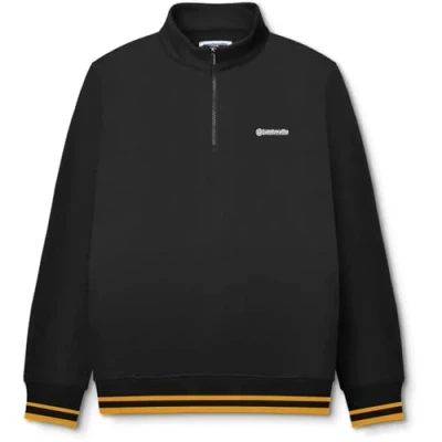 Image of Lambretta Mens Quarter Zip Pullover Sweater Sweatshirt Top Black 3XL