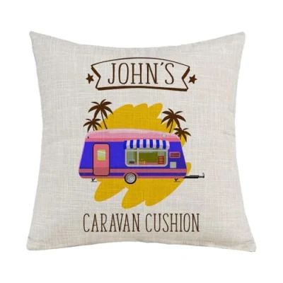 Image of Getagift Personalised Caravan Cushion Themed Funny Cover, Throw Pillow Cover. Gift For Christmas (Design 1) (Linen (45 x 45 CM))