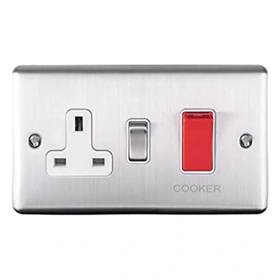 Image of Enhance Decorative 45A Switch With a Socket Satin Stainless Finish White Trim