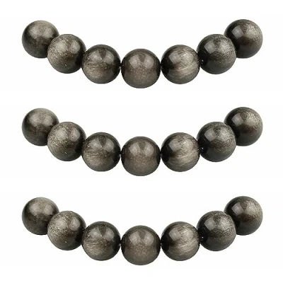 Image of MJDCB Natural Round Stone Beads 12mm Silver Eye Obsidian Loose Gemstone for Jewelry Making Bracelet Necklace 30pcs